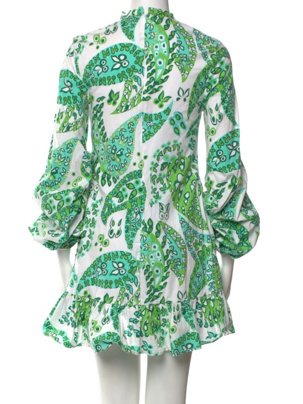 STAUD Staud Carolina Ruffle Mini dress green paisley size 8 - Picture 2 of 11